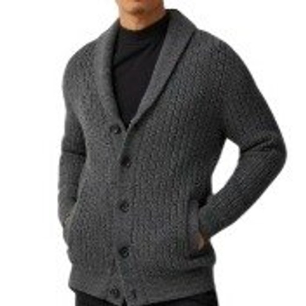 H & M Charcoal Gray Cotton Rib Knit Shawl Collar Cardigan Size M Academia Preppy